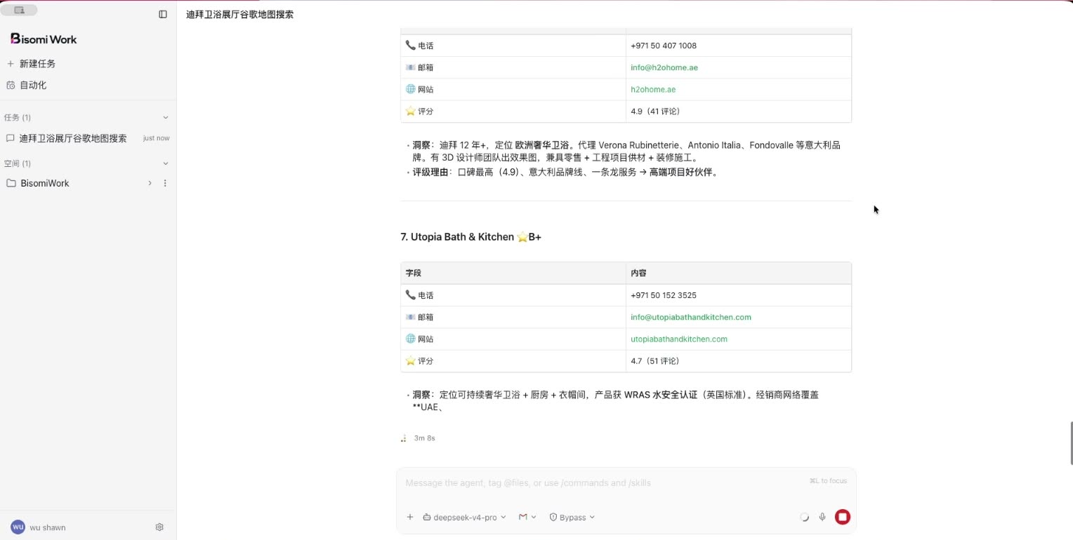 Bisomi Work 对海外目标买家进行研究和整理的真实工作界面
